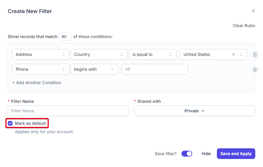 Make Filter Default
