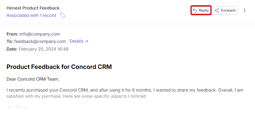Reply To Email Via Record Profile