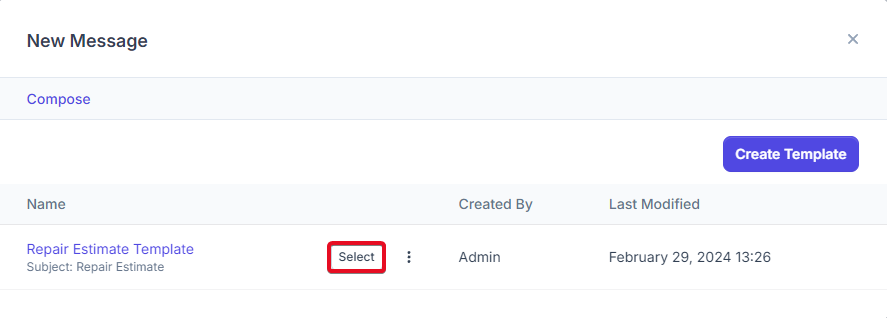 Select Predefined Email Template